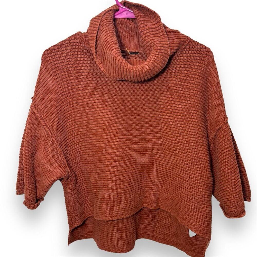 Free People Women's Orange Turtleneck Knit Sweater Dolman Sleeve